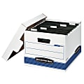 Bankers Box® Hang'N'Stor™ Medium-Duty Storage Boxes With Locking Lift-Off Lids And Built-In Handles, Letter Size, 15" x 12 1/4" x 9 3/4", 60% Recycled, White/Blue, Case Of 4