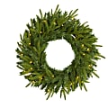 Nearly Natural 24"H Long Pine Artificial Christmas Wreath With 35 LED Lights, 24” x 4”, Green