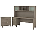 Bush Furniture Somerset 72"W Office Desk With Hutch And Lateral File Cabinet, Ash Gray, Standard Delivery