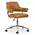 Glamour Home Avery Ergonomic Faux Leather Mid-Back Adjustable-Height Swivel Task Chair, Brown/Chrome