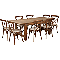 Flash Furniture Folding Farm Table And 8-Chair Set With Cushions, 30"H x 40"W x 84"D, Antique Rustic