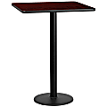 Flash Furniture Square Laminate Table Top With Round Bar Height Table Base, 43-3/16”H x 30”W x 30”D, Mahogany