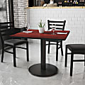 Flash Furniture Square Laminate Table Top With Round Table Height Base, 31-3/16”H x 36”W x 36”D, Mahogany
