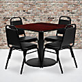 Flash Furniture Square Laminate Table Set With Round Base And 4 Trapezoidal Back Banquet Chairs, 30"H x 36"W x 36"D, Mahogany/Black