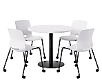 KFI Studios Proof Cafe Round Pedestal Table With Imme Caster Chairs, Includes 4 Chairs, 29”H x 36”W x 36”D, Designer White Top/Black Base/White Chairs