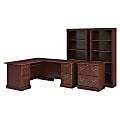 Bush Furniture Saratoga 66"W L-Shaped Computer Desk With Lateral File Cabinet And Two 5-Shelf Bookcases, Harvest Cherry, Standard Delivery