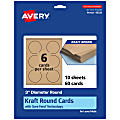 Avery® Printable Note Cards With Sure Feed® Technology, 3" Round, Kraft Brown, Pack Of 60 1 thumbnail image
