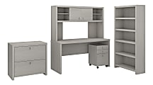 kathy ireland® Office by Bush Business Furniture Echo Desk With Hutch, Bookcase And File Cabinets, Gray Sand, Premium Installation