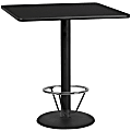 Flash Furniture Laminate Square Table Top With Round Bar-Height Base And Foot Ring, 43-1/8"H x 42"W x 42"D, Black