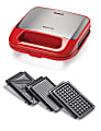 Betty Crocker 3-in-1 Indoor Grill, Sandwich & Waffle Maker Plus, 3-3/4”H x 9-1/4”W x 9”D, Red 1 thumbnail image