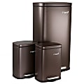 Elama 3 Piece 8 Gallon and 1.3 Gallon Stainless Steel Step Trash Bin Combo Set with Slow Close Mechanism in Matte Bronze 1 thumbnail image