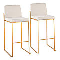 LumiSource Fuji High-Back Bar Stools, Beige/Gold, Set Of 2 Stools