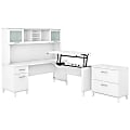 Bush Furniture Somerset 72"W 3-Position Sit-To-Stand L-Shaped Desk With Hutch And File Cabinet, White, Standard Delivery