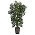 Nearly Natural Golden Cane Palm 78”H Artificial Tree With Metal Planter, 78”H x 14”W x 12”D, Green/Charcoal