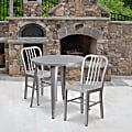 Flash Furniture Commercial Grade Round Metal Indoor-Outdoor Table and Slat Back Chair Set, 29-1/2”H x 30”W x 30”D, Silver, 3-Piece Set