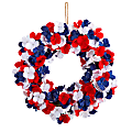 Nearly Natural Americana Patriotic Hydrangea 18”H Artificial Wreath, 18”H x 18”W x 4”D, Red/White/Blue