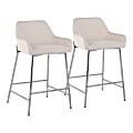 LumiSource Daniella Counter Stools, Chrome/Cream, Set Of 2 Stools