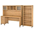 Bush Furniture Somerset 72"W Office Desk With Hutch And 5 Shelf Bookcase, Maple Cross, Standard Delivery