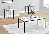 Monarch Specialties Jodi Metal/Laminate 3-Piece Rectangular Table Set, White Marble/Black