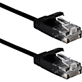 QVS 7ft Slim CAT6 Gigabit Ethernet Space Saver Black Patch Cord - 7 ft Category 6 Network Cable for Network Device, Network Hub, Patch Panel - First End: 1 x RJ-45 Network - Male - Second End: 1 x RJ-45 Network - Male - Patch Cable - Black