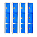 Alpine Large 3-Tier Steel Lockers, 72”H x 12”W x 12”D, Blue, Pack Of 4 Lockers 1 thumbnail image