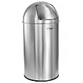 Elama 13-Gallon Push Lid Stainless Steel Cylindrical Home And Kitchen Trash Bin, 28-1/4”H x 13-3/4”W x 14-1/4”D, Matte Silver