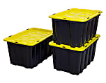 Mount It! Work It! Heavy Duty Plastic Storage Containers, 60 Liters, Black/Yellow, Case Of 3 Bins