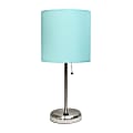 LimeLights Stick Lamp with USB charging port and Fabric Shade, 19.5"H, Aqua/Brushed Steel