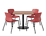 KFI Studios Proof Cafe Pedestal Table With Imme Chairs, Square, 29”H x 36”W x 36”W, River Cherry Top/Black Base/Coral Chairs 1 thumbnail image