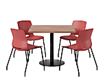 KFI Studios Proof Cafe Pedestal Table With Imme Chairs, Square, 29”H x 36”W x 36”W, River Cherry Top/Black Base/Coral Chairs