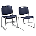 National Public Seating 8500 Ultra-Compact Plastic Stack Chairs, Blue/Chrome, Set Of 4 Chairs