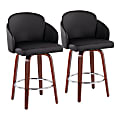 LumiSource Dahlia Faux Leather Counter Stools, Walnut/Black, Set Of 2