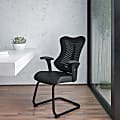 Flash Furniture Designer Mesh Sled Base Side Reception Chair with Adjustable Arms, Black