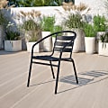 Flash Furniture Metal Slat-Back Stackable Patio Chair with Arms, 28-1/2"H x 21-1/2"W x 24"D, Black 1 thumbnail image