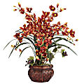 Nearly Natural 30"H Silk Cymbidium Arrangement With Decorative Pot, Burgundy