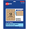 Avery® Kraft Permanent Labels With Sure Feed®, 94107-KMP25, Square, 2" x 2", Brown, Pack Of 300