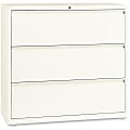 Lorell® Fortress 42"W Lateral 3-Drawer File Cabinet, Metal, Cloud White