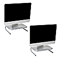 Mind Reader Metal Monitor Stand Ventilated Laptop Riser Desktop Organizer, 4-1/4"H x 11-1/4"W x 14-1/2"D, Silver, Set of 2