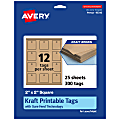 Avery® Printable Tags With Sure Feed® Technology, Print-To-The-Edge, 2"x2", Kraft Brown, Pack Of 300 1 thumbnail image