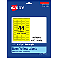 Avery® Print-To-The-Edge Labels With Sure Feed® Technology And Easy Peel®, 94209-NYP10, Rectangle, 2/3" x 1-3/4", Matte Neon Yellow, Pack of 440 1 thumbnail image