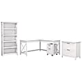 Bush Business Furniture Key West 60"W L-Shaped Corner Desk With File Cabinets And 5-Shelf Bookcase, Pure White Oak, Standard Delivery 1 thumbnail image
