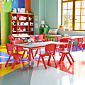 Flash Furniture Plastic Height-Adjustable Activity Table with 6 Chairs, 23-1/2"H x 23-5/8''W x 47-1/4''D, Red