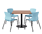 KFI Studios Proof Cafe Pedestal Table With Imme Chairs, Square, 29”H x 42”W x 42”W, River Cherry Top/Black Base/Sky Blue Chairs