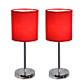 Simple Designs Mini Basic Table Lamp with Fabric Shade, 11"H, Red/Chrome, 2pk