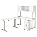 Bush Business Furniture 400 Series 60"W L Shaped Desk with Height Adjustable Return, Hutch and Storage, White, Premium Installation