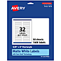 Avery® Permanent Labels With Sure Feed®, 94214-WMP50, Rectangle, 5/8" x 3", White, Pack Of 1,600
