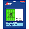 Avery® Printable Labels With Sure Feed® Technology, 94226-NGP40, Rectangle, 1-1/4" x 1-3/4", Matte Neon Green, Pack of 1280 1 thumbnail image