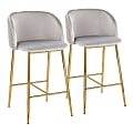 LumiSource Fran Pleated Fixed-Height Counter Stools, Waves, Silver/Gold, Set Of 2 Stools