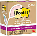 Post-it 100% Recycled Paper Super Sticky Notes, 350 Total Notes, Pack Of 5 Pads, 3” x 3”, Wanderlust Pastels, 70 Notes Per Pad