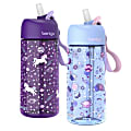Bentgo Kids Prints Tritan Water Bottles, Unicorn/Lavender Galaxy, Pack Of 2 Bottles